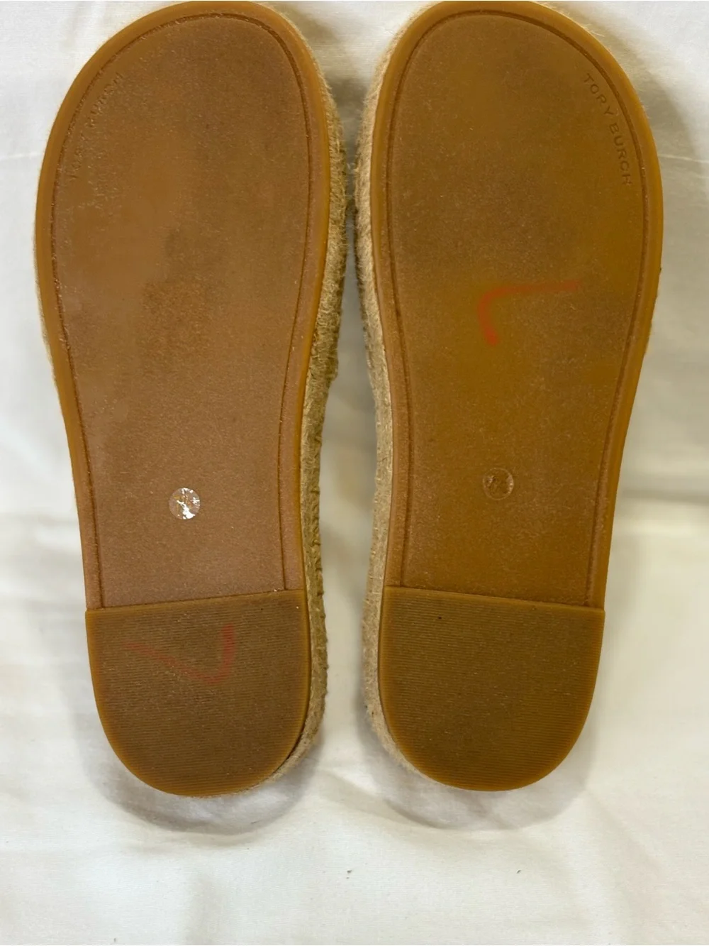 Tory Burch Tan Logo-Print Woven Espadrille Slide Sandals SZ 7.5 VGC $265